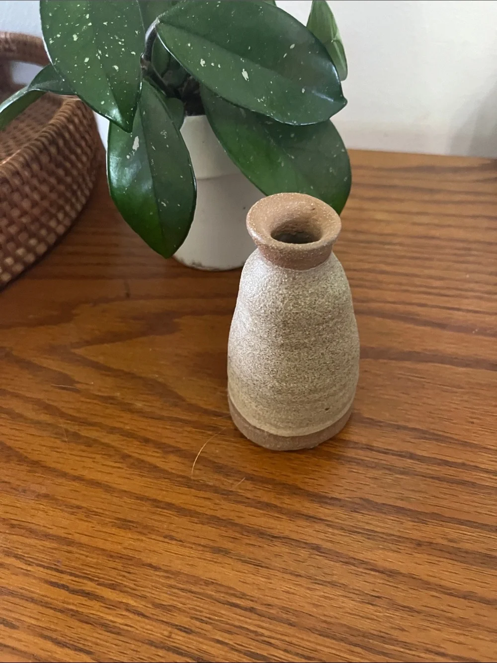 Textured Stoneware Mini bub Vase in Sage Green and Brown